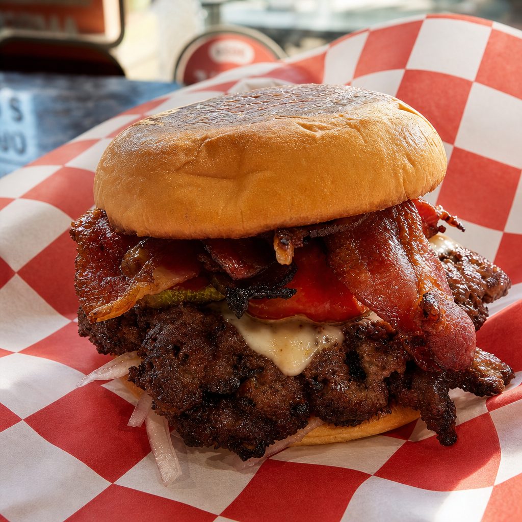 Double Kool-Aid Pickle and Bacon Wagyu Smash Burger.